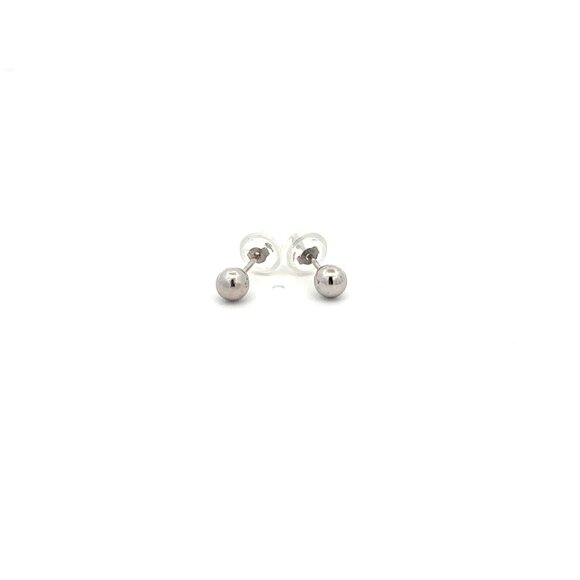 14K White Gold Earrings Stud Ball Tiny 4mm Silicone Covered Backings - Picture 6 of 8
